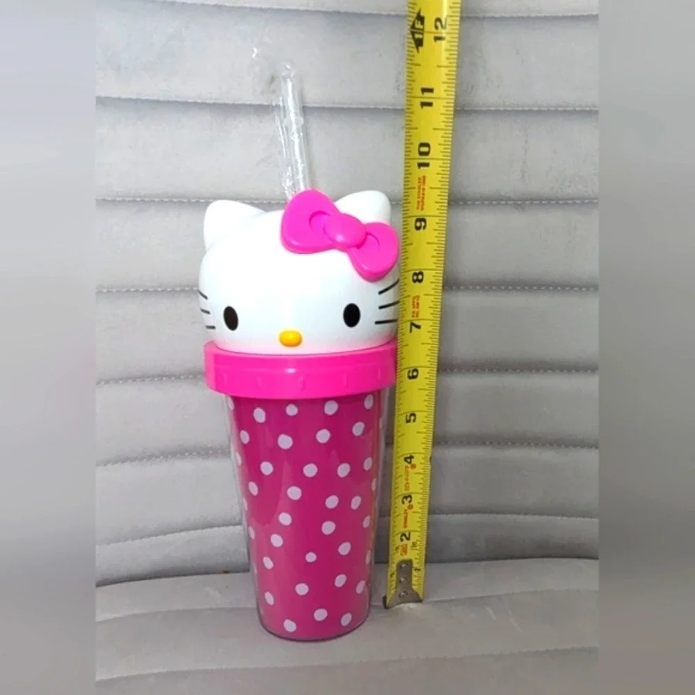 NWOT Hello Kitty Plastic Pink Polka Dot Tumbler/Water Bottle/Glass/Cup
